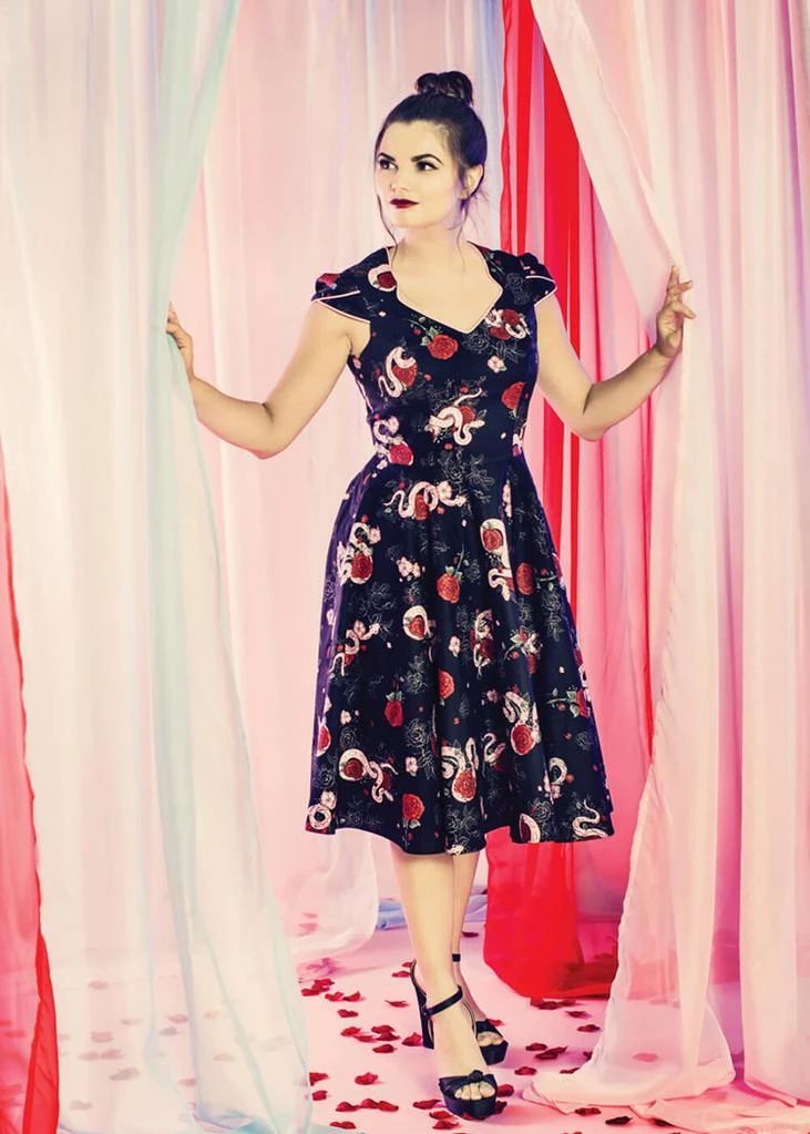 Hell Bunny Python Rose 50's Swing Jurk Zwart