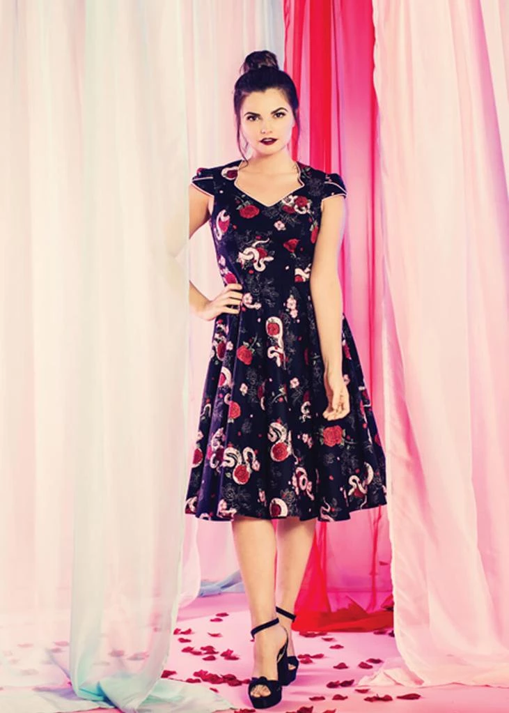 Hell Bunny Python Rose 50's Swing Jurk Zwart