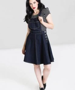 Hell Bunny Dakota 50's Pinafore Swing Dress Navy New In