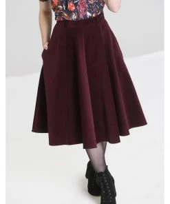 New In Hell Bunny Jefferson 70's Corduroy Swing Skirt Wine