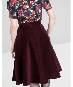 New In Hell Bunny Jefferson 70's Corduroy Swing Skirt Wine