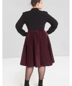 New In Hell Bunny Jefferson 70's Corduroy Swing Skirt Wine