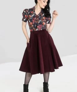 New In Hell Bunny Jefferson 70's Corduroy Swing Skirt Wine