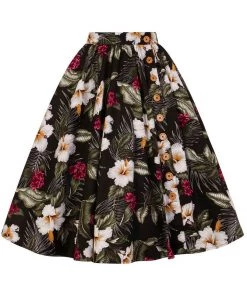 Hell Bunny Tahiti 50's Swing Skirt Black New In