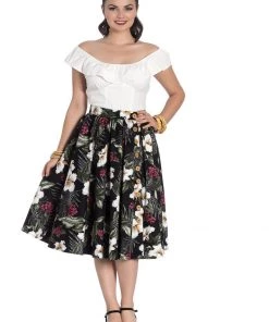 Hell Bunny Tahiti 50's Swing Skirt Black New In