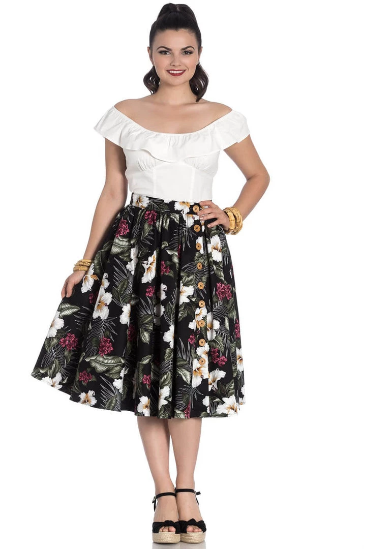 Hell Bunny Tahiti 50's Swing Skirt Black New In