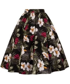 Hell Bunny Tahiti 50's Swing Skirt Black New In