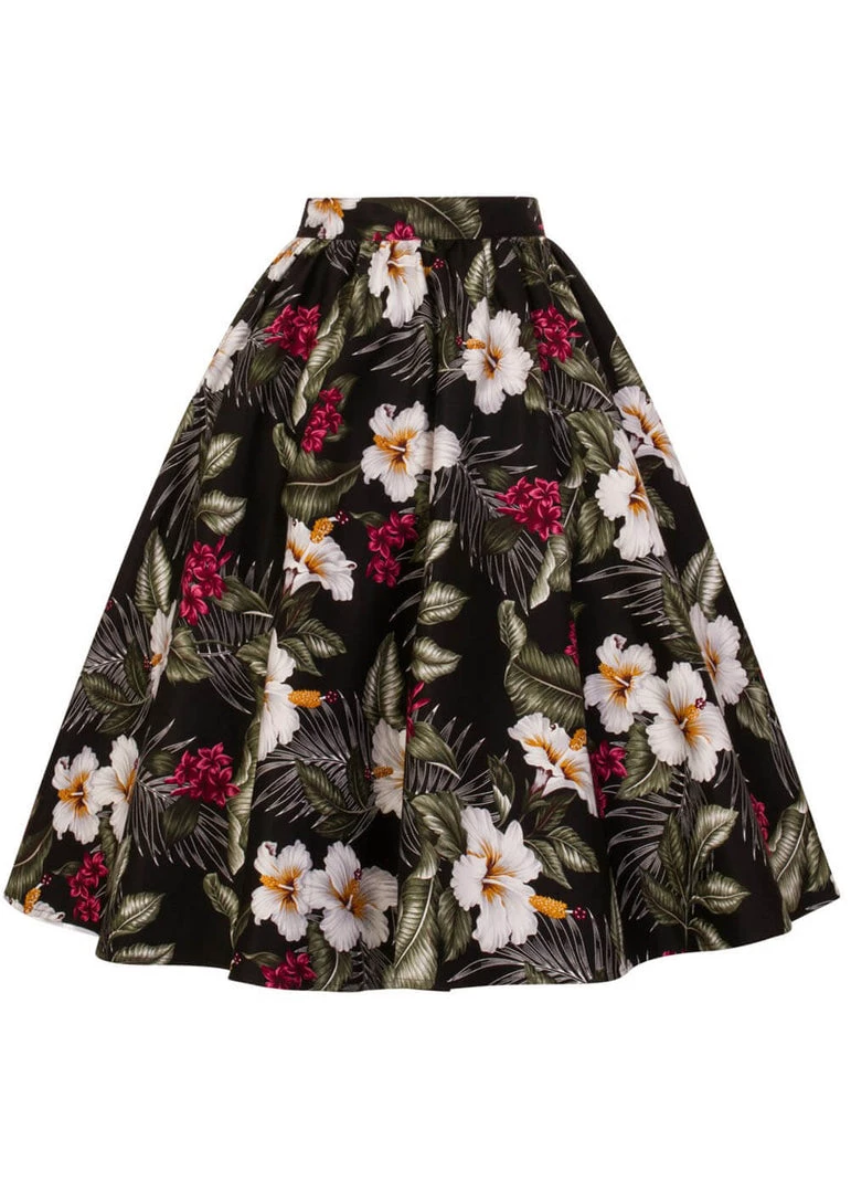 Hell Bunny Tahiti 50's Swing Skirt Black New In