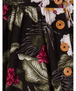 Hell Bunny Tahiti 50's Swing Skirt Black New In