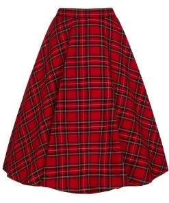 New In Hell Bunny Irvine Tartan 50's Swing Skirt Red