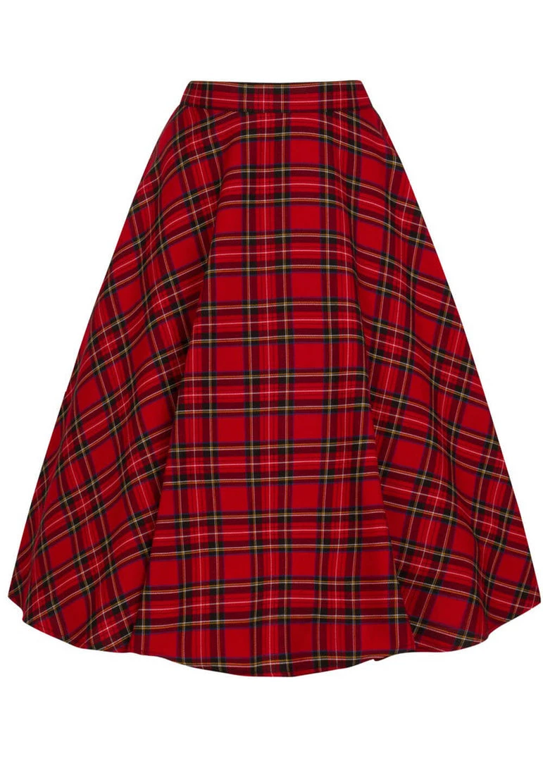 New In Hell Bunny Irvine Tartan 50's Swing Skirt Red