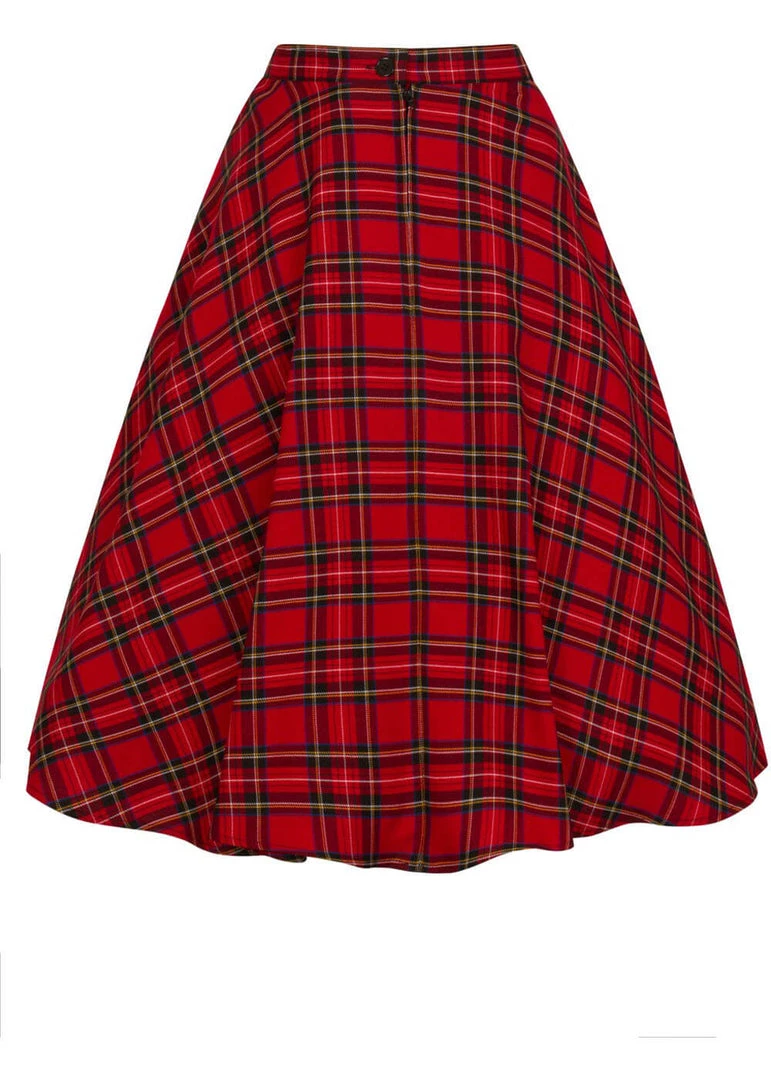 New In Hell Bunny Irvine Tartan 50's Swing Skirt Red
