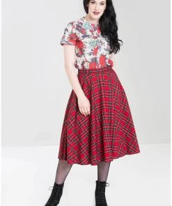 New In Hell Bunny Irvine Tartan 50's Swing Skirt Red