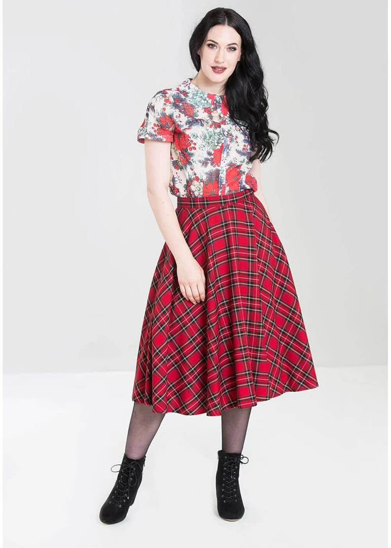 New In Hell Bunny Irvine Tartan 50's Swing Skirt Red