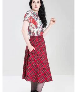 New In Hell Bunny Irvine Tartan 50's Swing Skirt Red