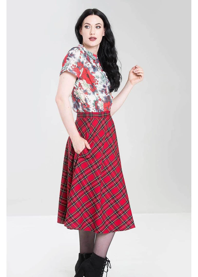 New In Hell Bunny Irvine Tartan 50's Swing Skirt Red