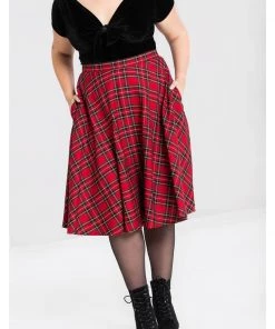 New In Hell Bunny Irvine Tartan 50's Swing Skirt Red