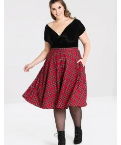 New In Hell Bunny Irvine Tartan 50's Swing Skirt Red