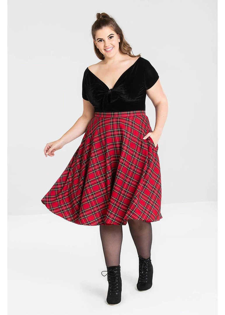New In Hell Bunny Irvine Tartan 50's Swing Skirt Red