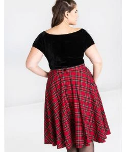 New In Hell Bunny Irvine Tartan 50's Swing Skirt Red