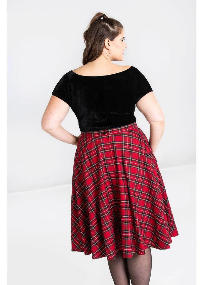 New In Hell Bunny Irvine Tartan 50's Swing Skirt Red
