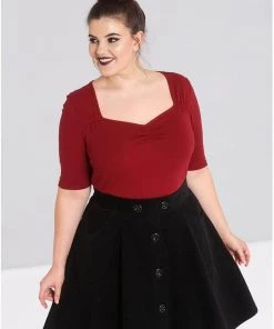Hell Bunny Philippa 50's Top Burgundy Colour
