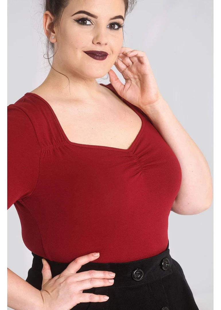Hell Bunny Philippa 50's Top Burgundy Colour