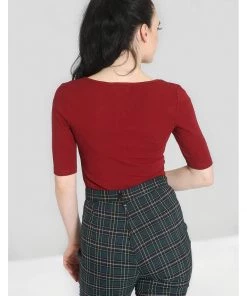 Hell Bunny Philippa 50's Top Burgundy Colour