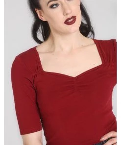 Hell Bunny Philippa 50's Top Burgundy Colour