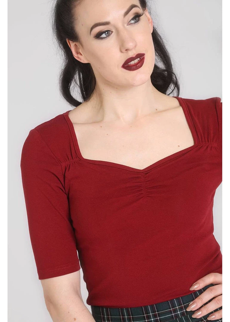 Hell Bunny Philippa 50's Top Burgundy Colour