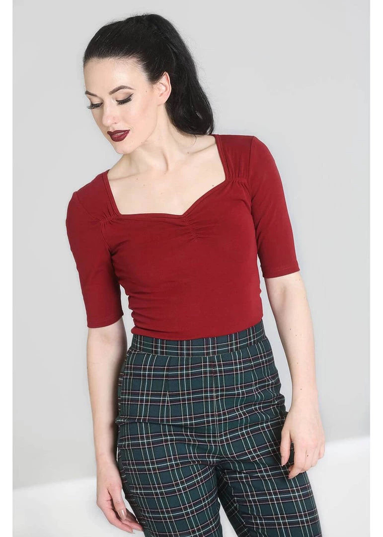 Hell Bunny Philippa 50's Top Burgundy Colour