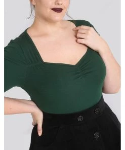 Hell Bunny Philippa 50's Top Dark Green New In