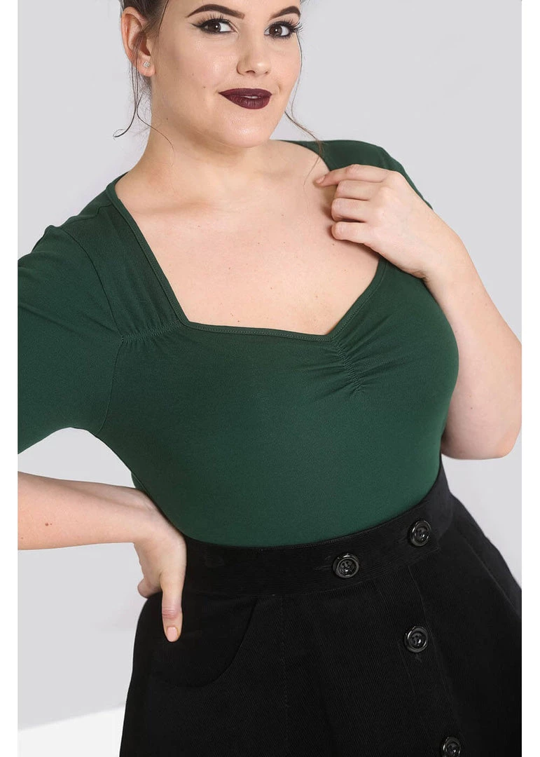 Hell Bunny Philippa 50's Top Dark Green New In