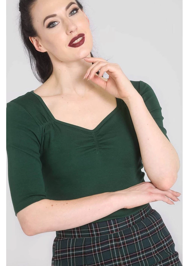 Hell Bunny Philippa 50's Top Dark Green New In