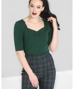 Hell Bunny Philippa 50's Top Dark Green New In