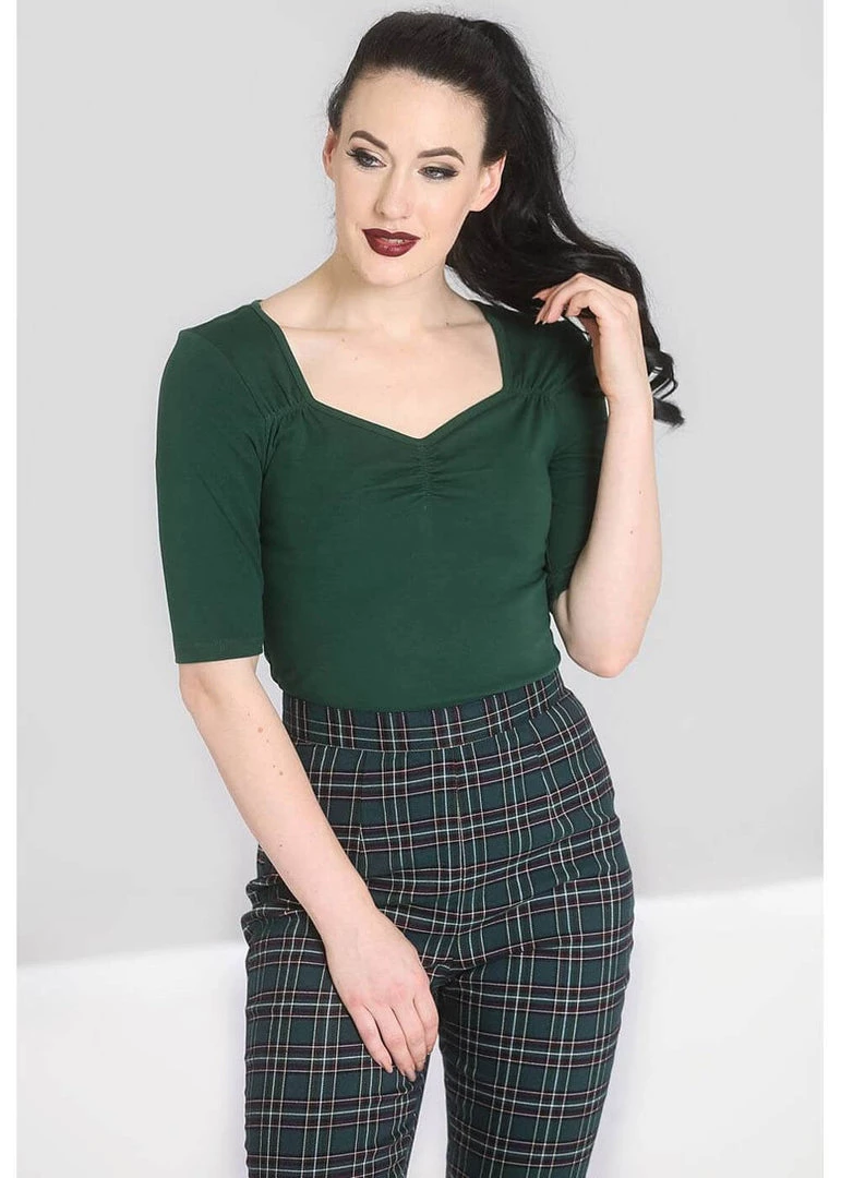 Hell Bunny Philippa 50's Top Dark Green New In