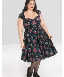Hell Bunny Poseidon 50's Swing Dress Black New In