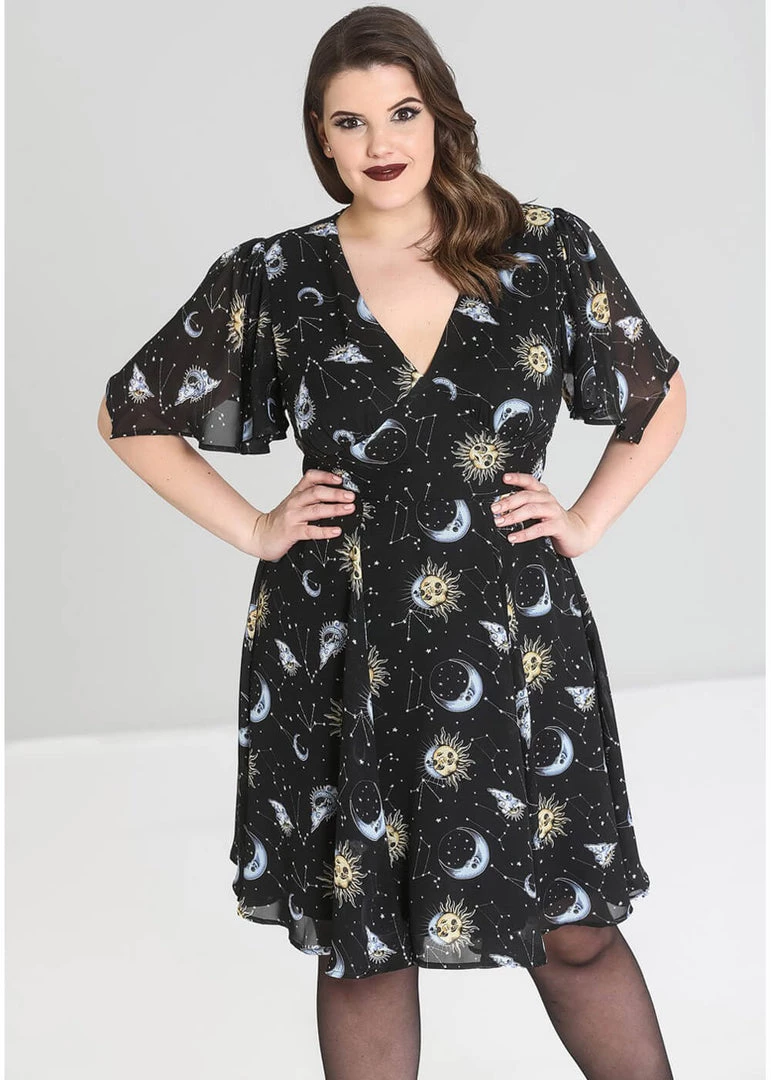 New In Hell Bunny Solaris Sun & Moon 70's Dress Black