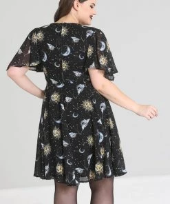 New In Hell Bunny Solaris Sun & Moon 70's Dress Black