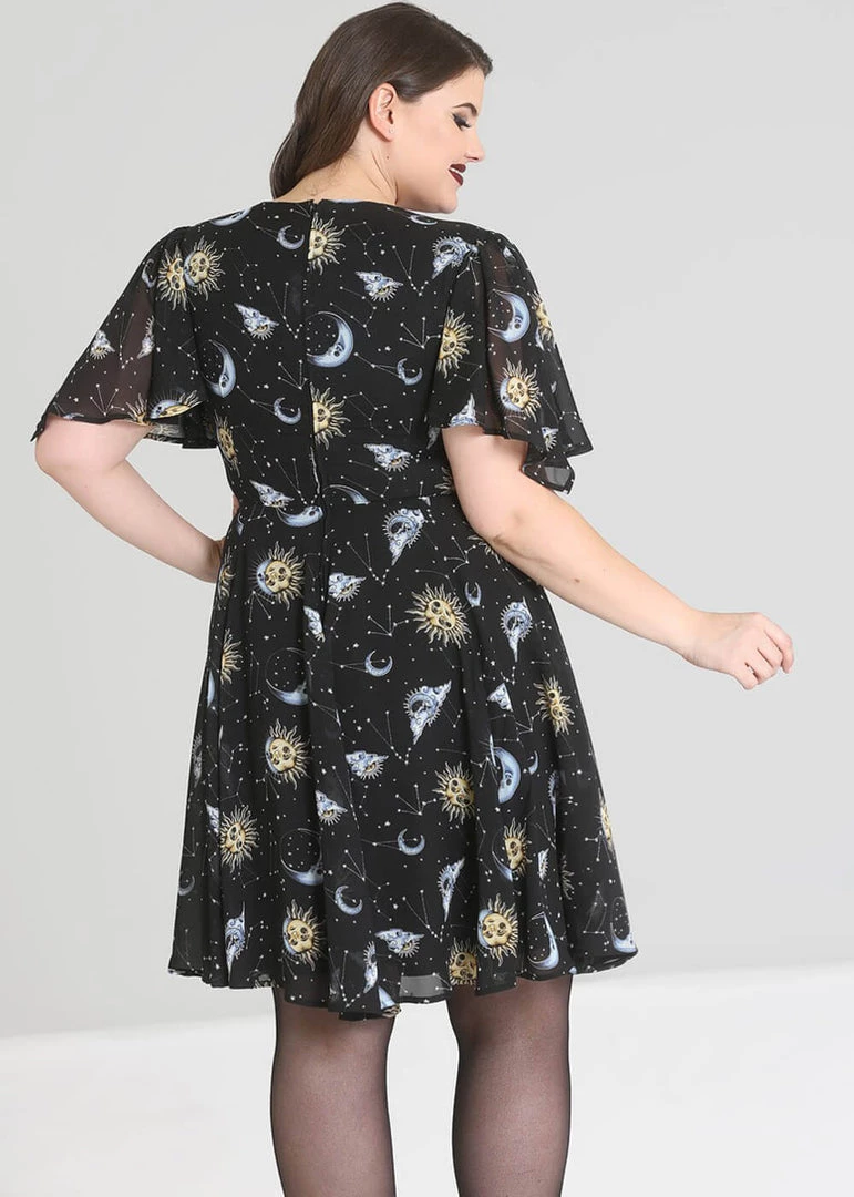 New In Hell Bunny Solaris Sun & Moon 70's Dress Black