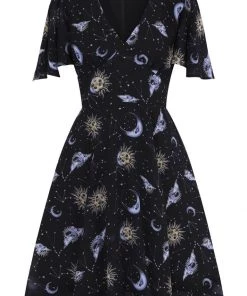 New In Hell Bunny Solaris Sun & Moon 70's Dress Black