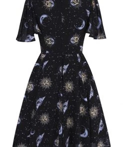 New In Hell Bunny Solaris Sun & Moon 70's Dress Black