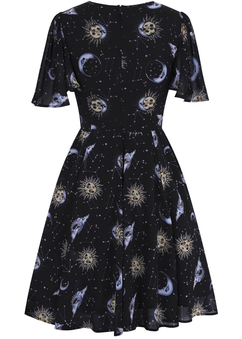 New In Hell Bunny Solaris Sun & Moon 70's Dress Black