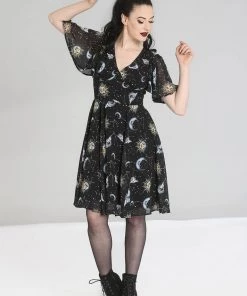 New In Hell Bunny Solaris Sun & Moon 70's Dress Black