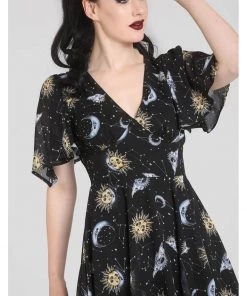 New In Hell Bunny Solaris Sun & Moon 70's Dress Black