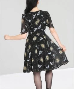 New In Hell Bunny Solaris Sun & Moon 70's Dress Black