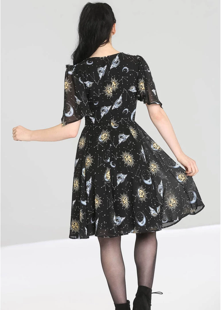 New In Hell Bunny Solaris Sun & Moon 70's Dress Black