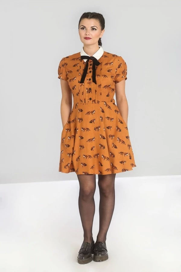 New In Hell Bunny Vixey Fox 40's Dress Brown