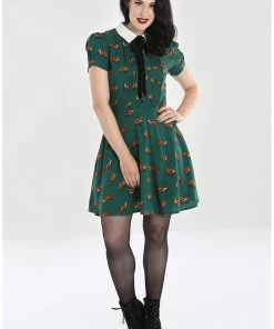 Hell Bunny Vixey Fox 40's Dress Dark Green
