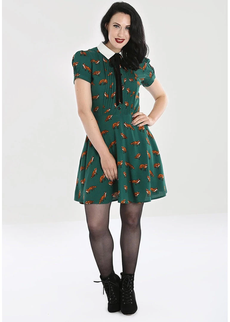 Hell Bunny Vixey Fox 40's Dress Dark Green